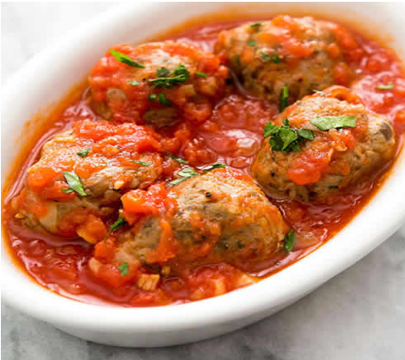 MEAT BALLS & SPINACH WITH TOMATO SAUCE