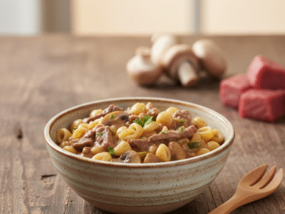 Bœuf et pâtes aux champignons
