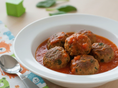 Boulettes de viande hachée & épinards à la sauce tomate