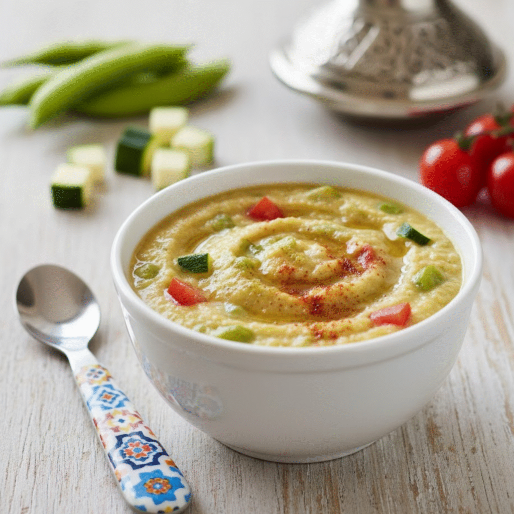 Purée de fèves, courgette & tomate aux saveurs marocaines