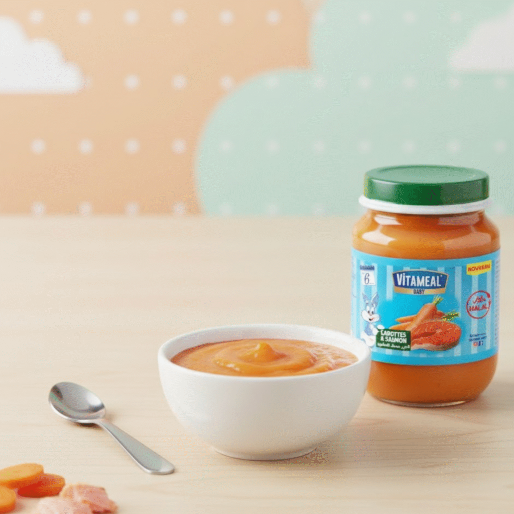 Purée saumon-carottes & ses petites pâtes